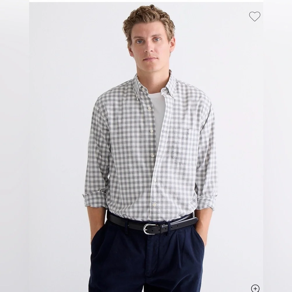 J.Crew Secret Wash organic cotton poplin shirt Black White Check Classic Small